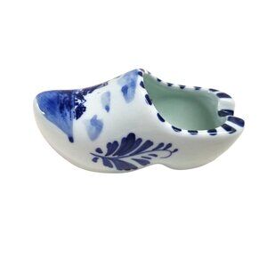 Delft Dutch Shoe Ashtray Clomp Clog Porcelain Hand Painted Blue White Windmill